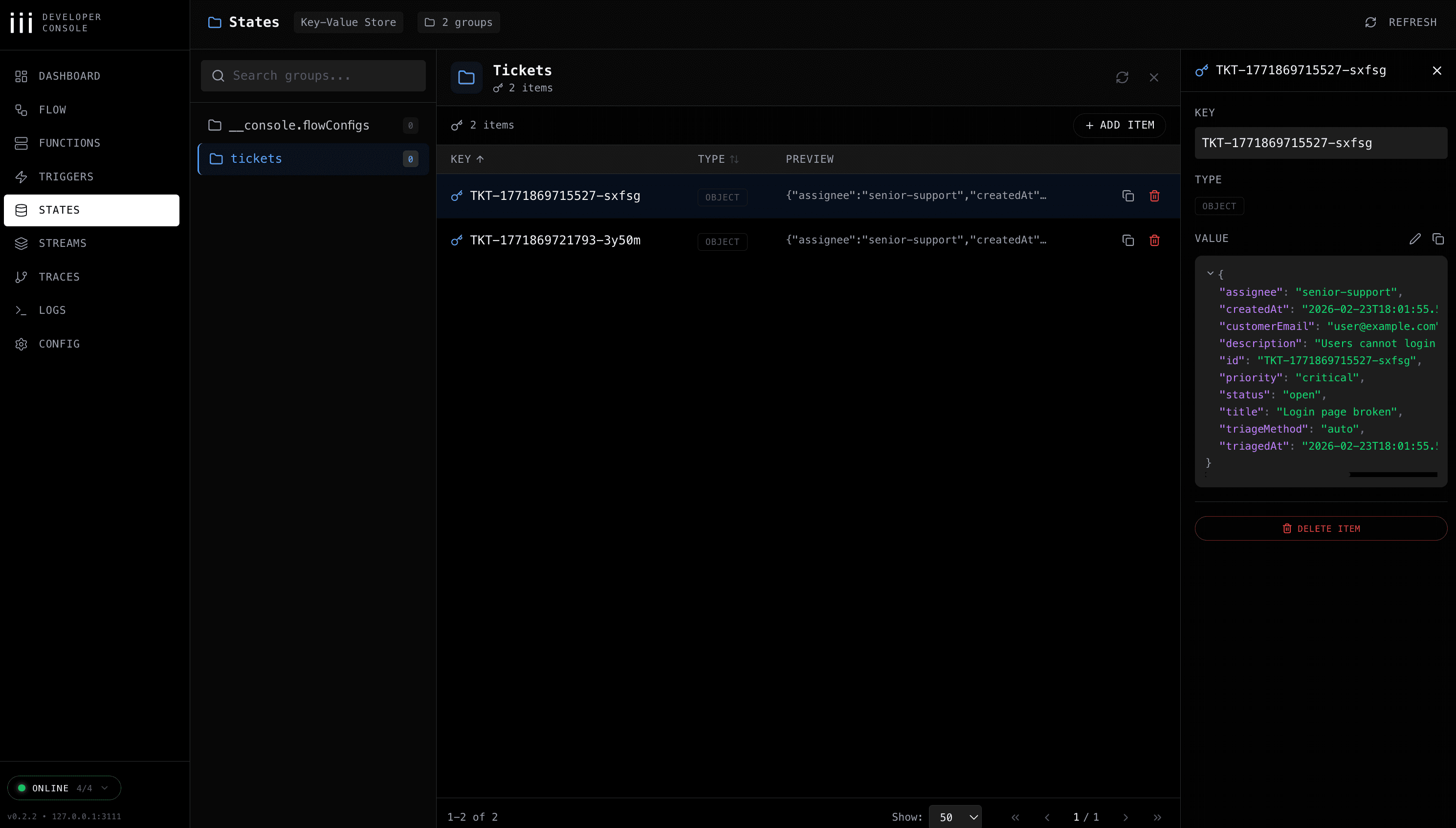 State inspector in the iii Console